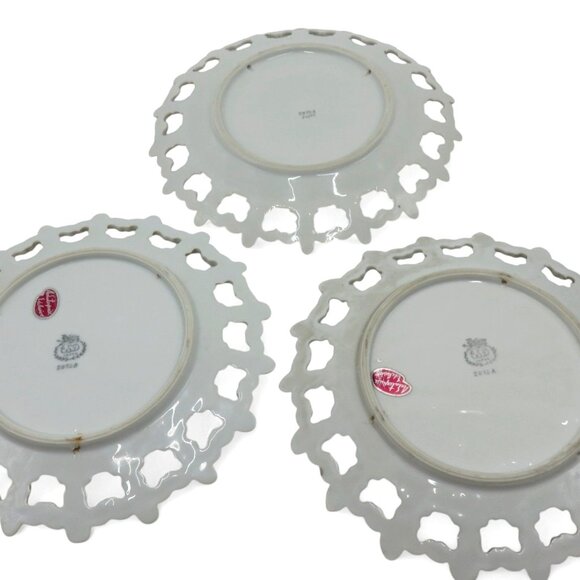 ESD Japan Reticulated Floral Ceramic Plates Set of 3 Vintage 8" - Picture 6 of 13